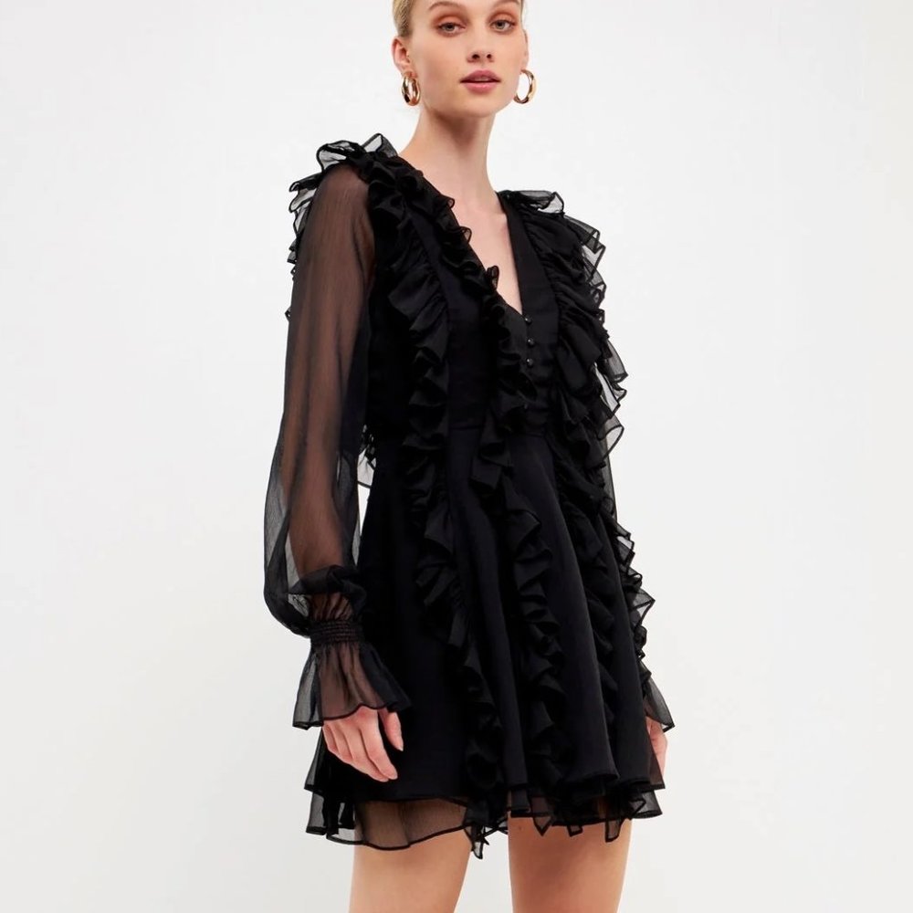Endless Rose Chiffon Long Sleeve Ruffle Mini Dress SZ M